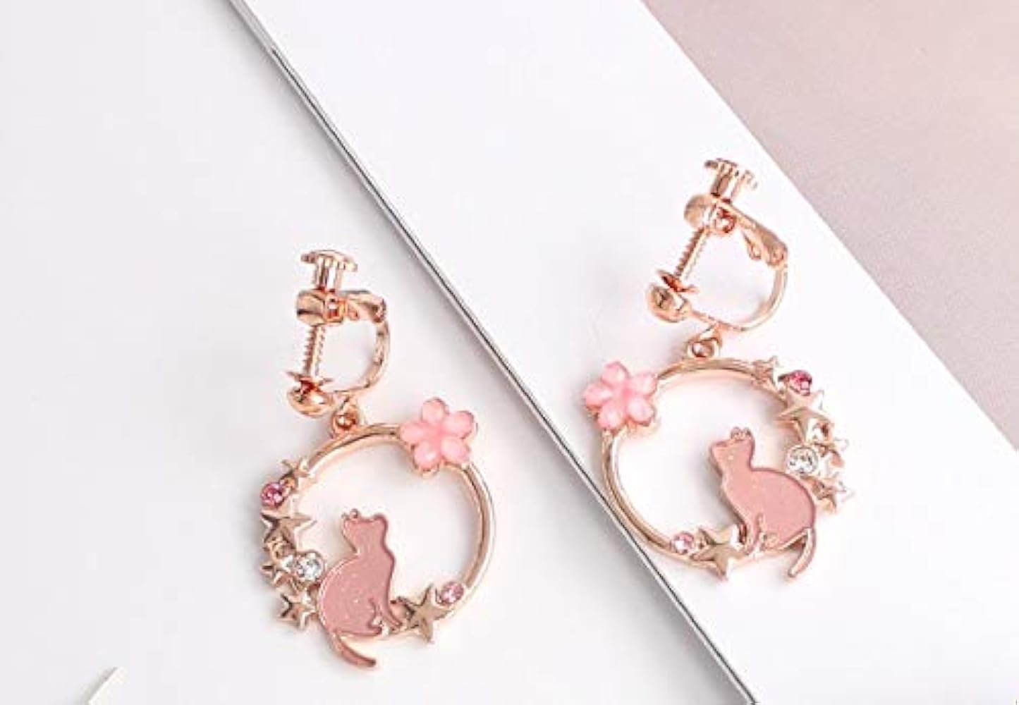 No.1286-E 【再販】星と猫ちゃん☆ピアス・イヤリング(オレンジ) 星猫